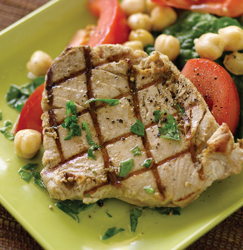 Grilled Tuna With Chickpea and Spinach Salad